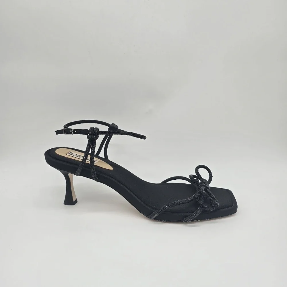 Badgley Mischka Crystal Bow Kitten Heel Sandals Black 10